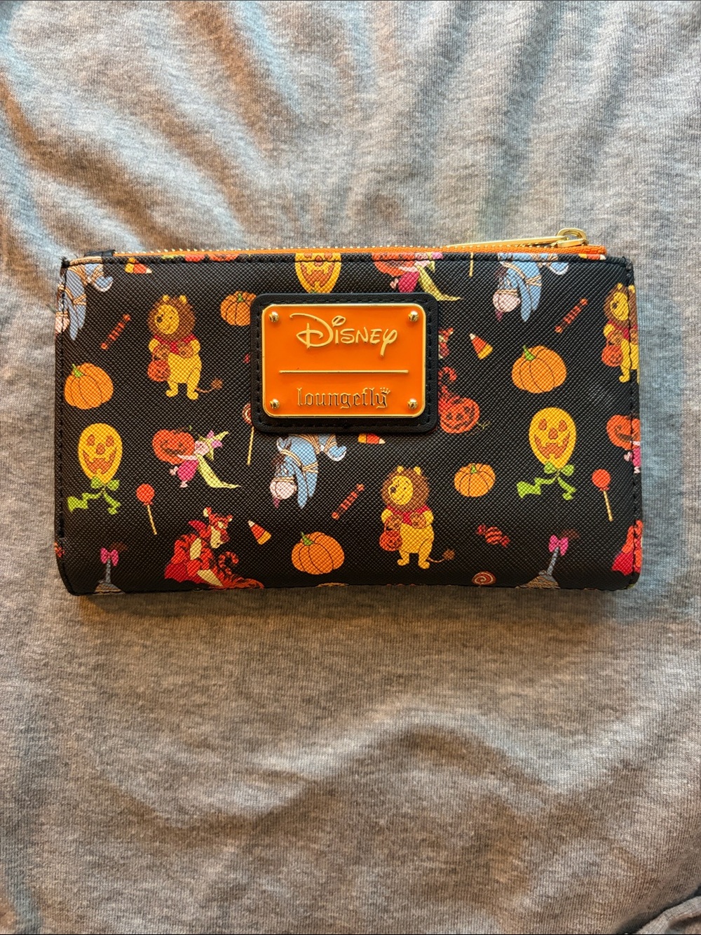 Loungefly Black Disney Halloween Character Zip Wallet with Orange Plaque